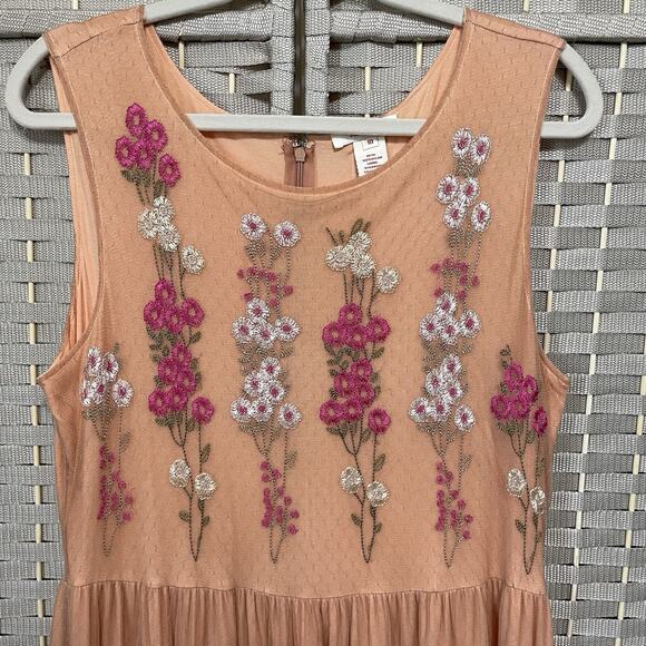 Sundance Tender Moments Dress Size 10 Peach Mesh Embroidered Flowers Sleeveless - Picture 3 of 10